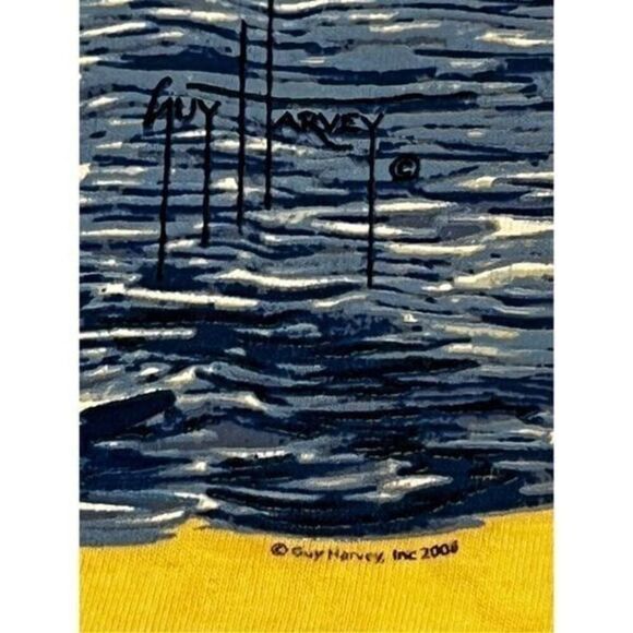 Vintage Guy Harvey Marlin Boat blue-Print Yellow Tee - Picture 7 of 8